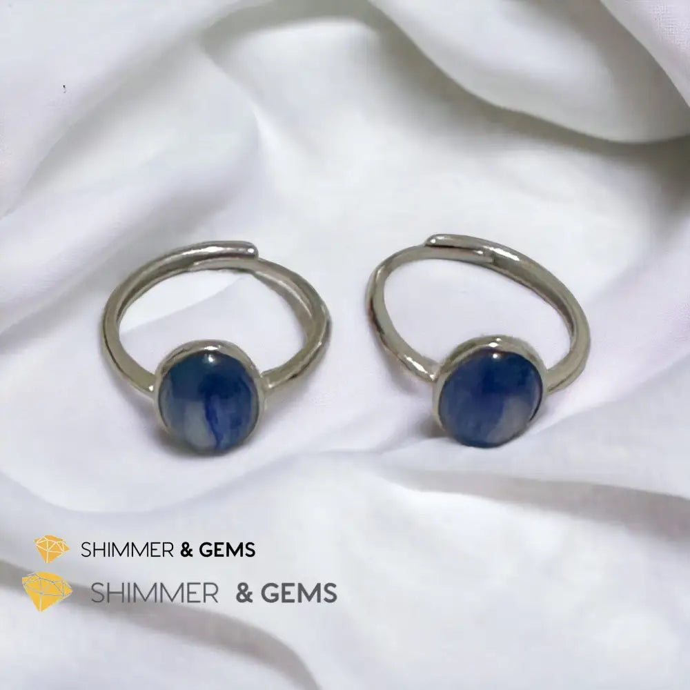 Blue Kyanite Oval 925 Silver Adjustable Ring Adjustable Size Crystal rings