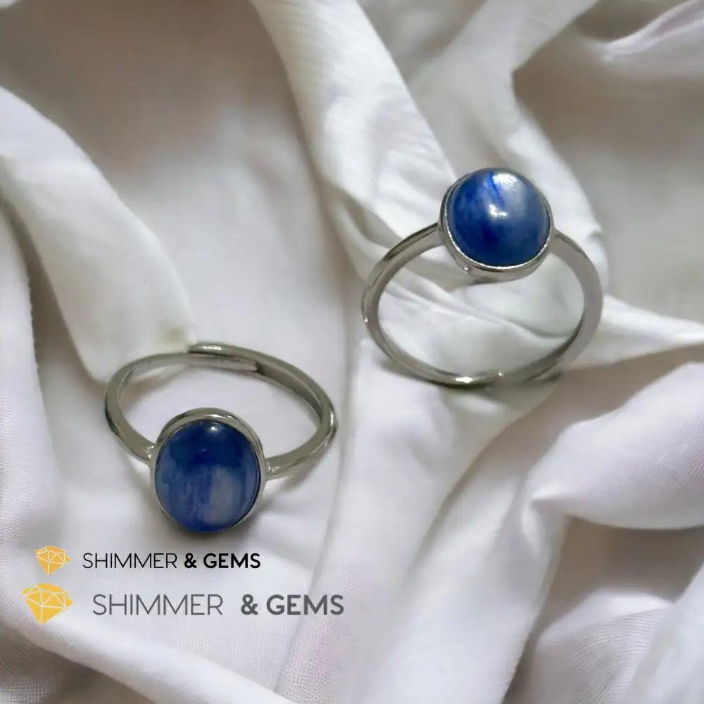 Blue Kyanite Oval 925 Silver Adjustable Ring Adjustable Size Crystal rings