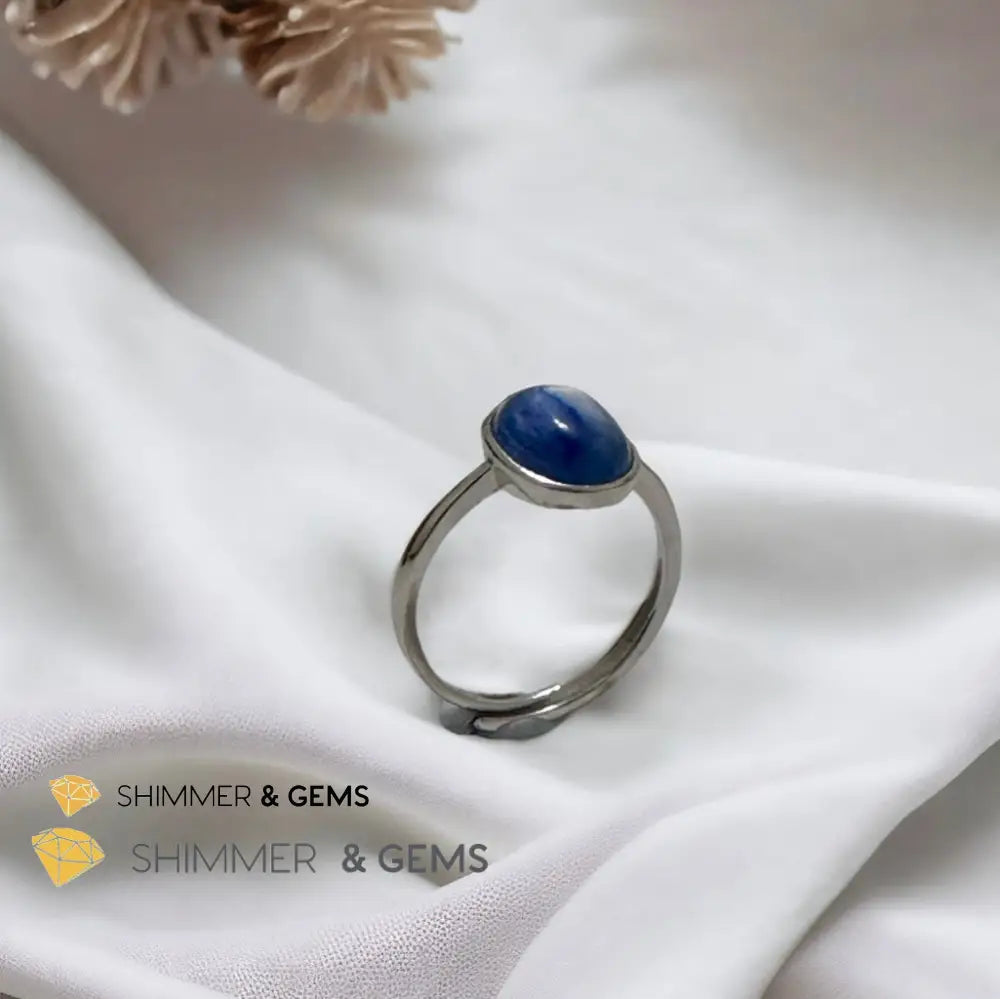 Blue Kyanite Oval 925 Silver Adjustable Ring Adjustable Size Crystal rings