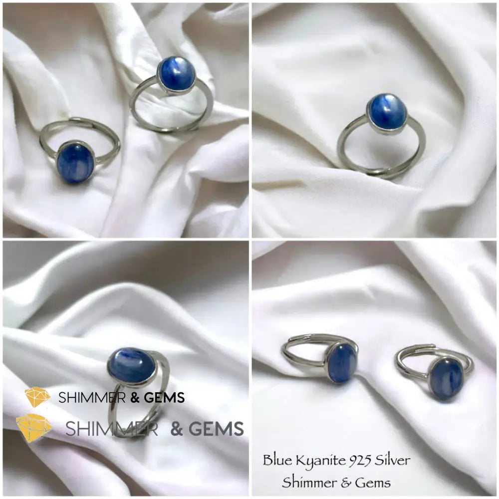 Blue Kyanite Oval 925 Silver Adjustable Ring Adjustable Size Crystal rings