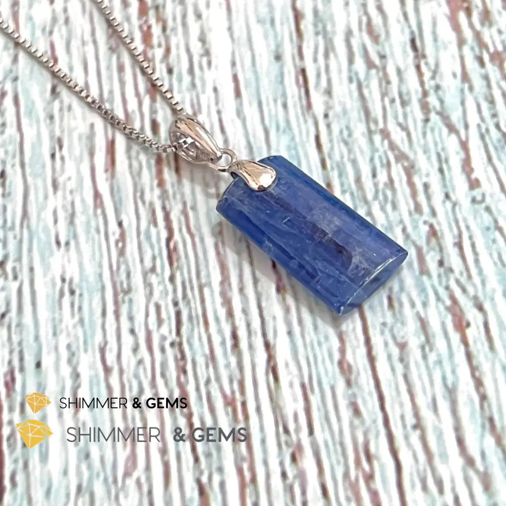 Blue Kyanite Tube Pendant 925 Silver 15Mm Only Charms & Pendants