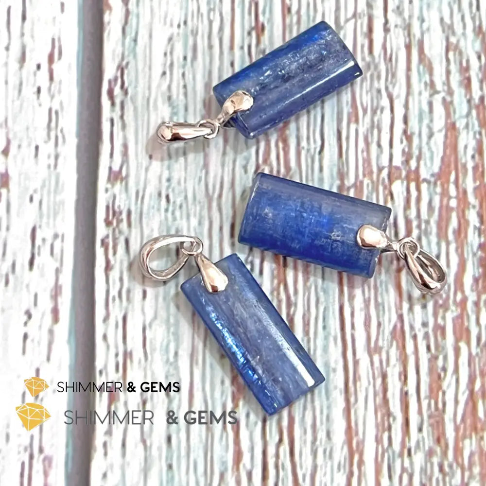 Blue Kyanite Tube Pendant 925 Silver Charms & Pendants