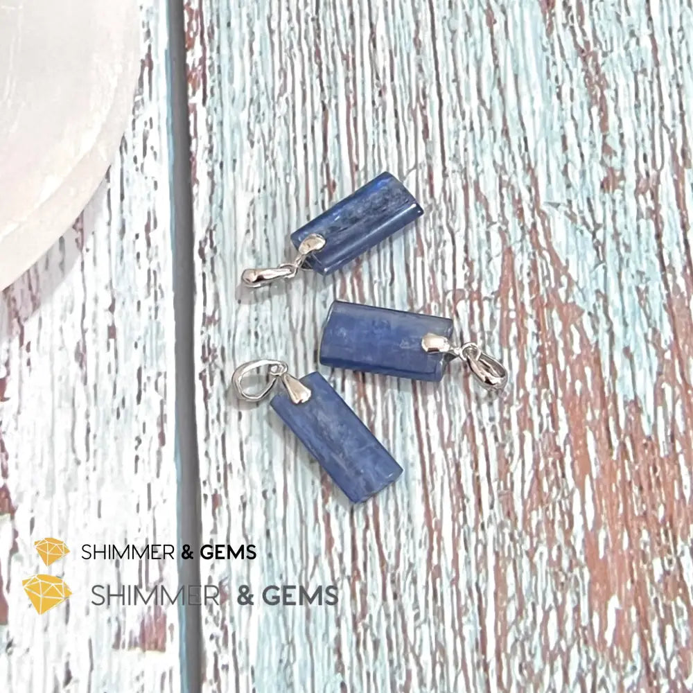 Blue Kyanite Tube Pendant 925 Silver Charms & Pendants