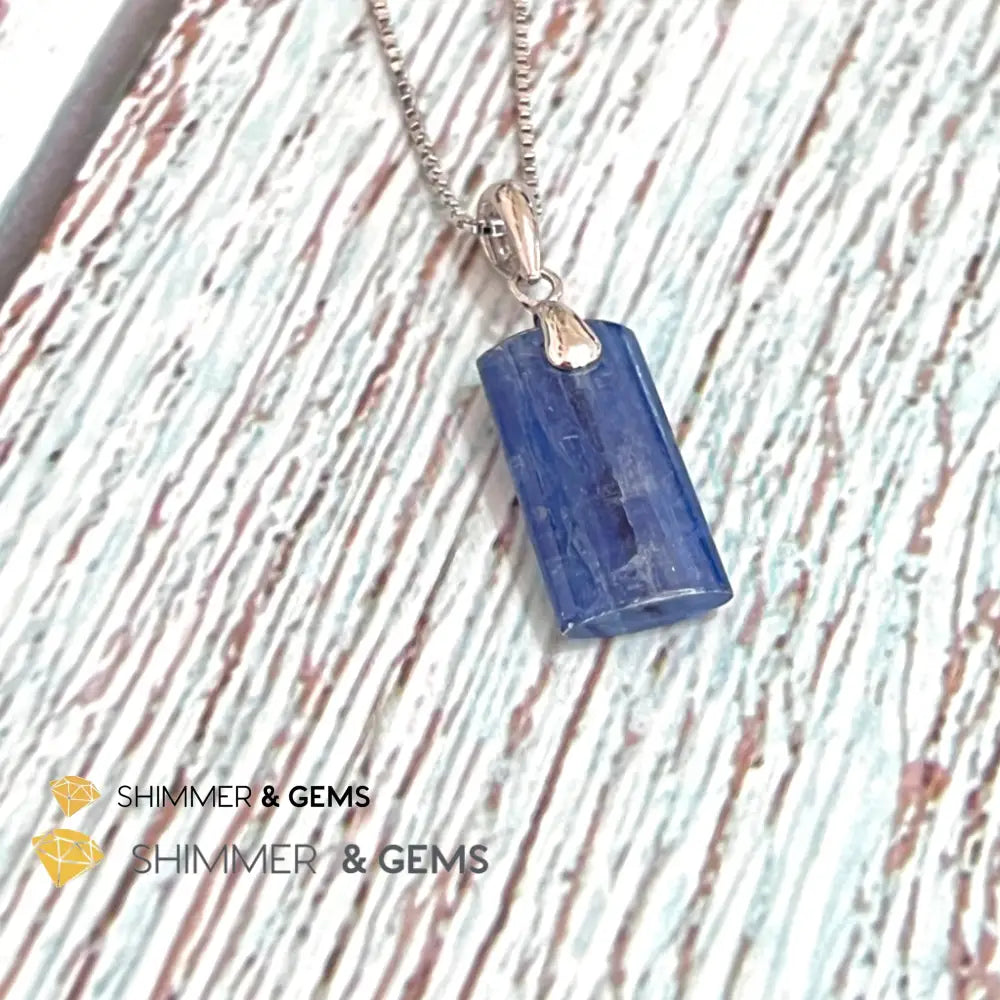 Blue Kyanite Tube Pendant 925 Silver Charms & Pendants