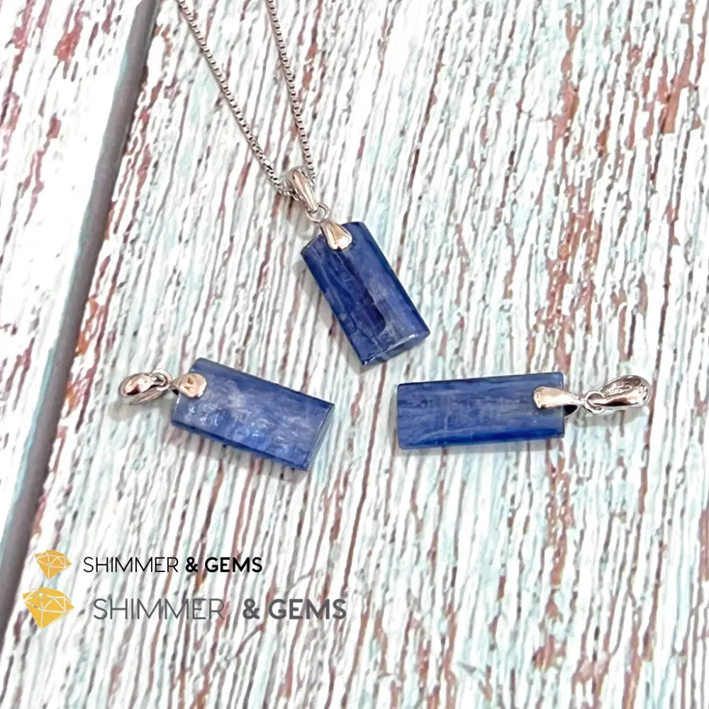 Blue Kyanite Tube Pendant 925 Silver Charms & Pendants