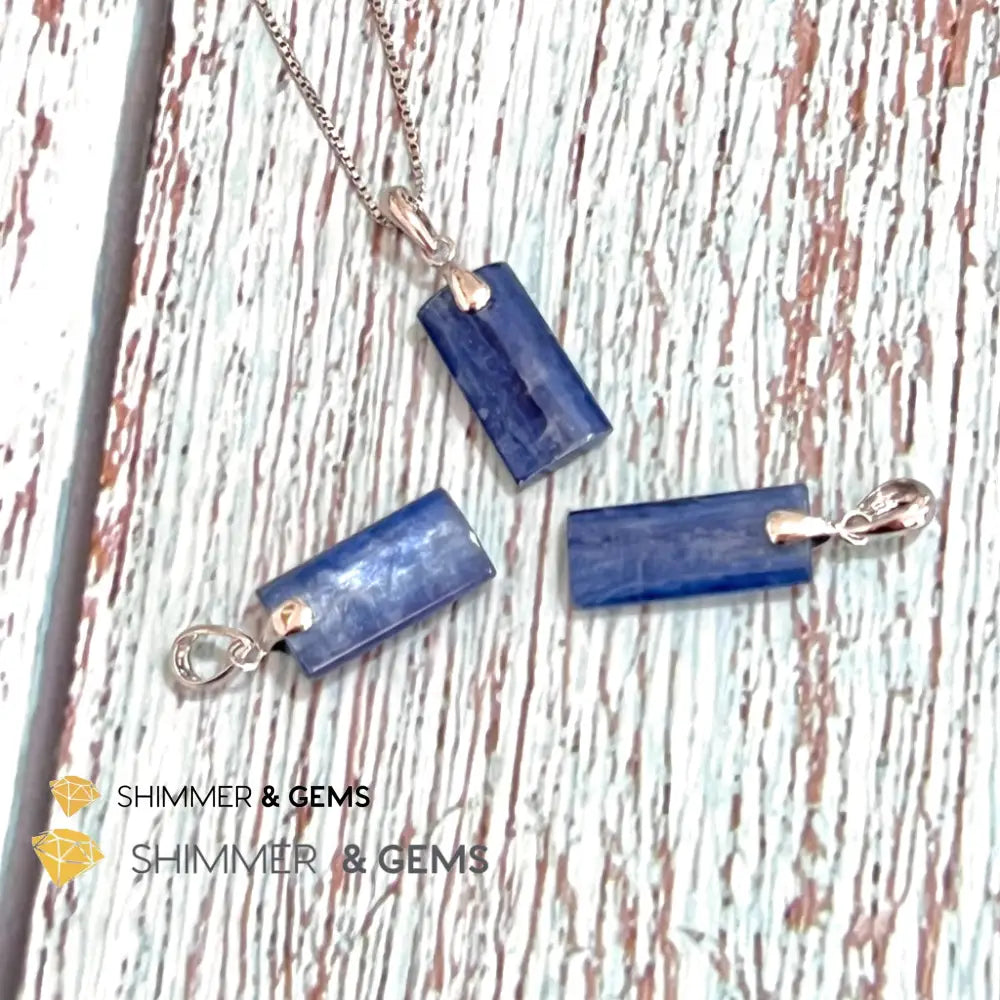 Blue Kyanite Tube Pendant 925 Silver Charms & Pendants