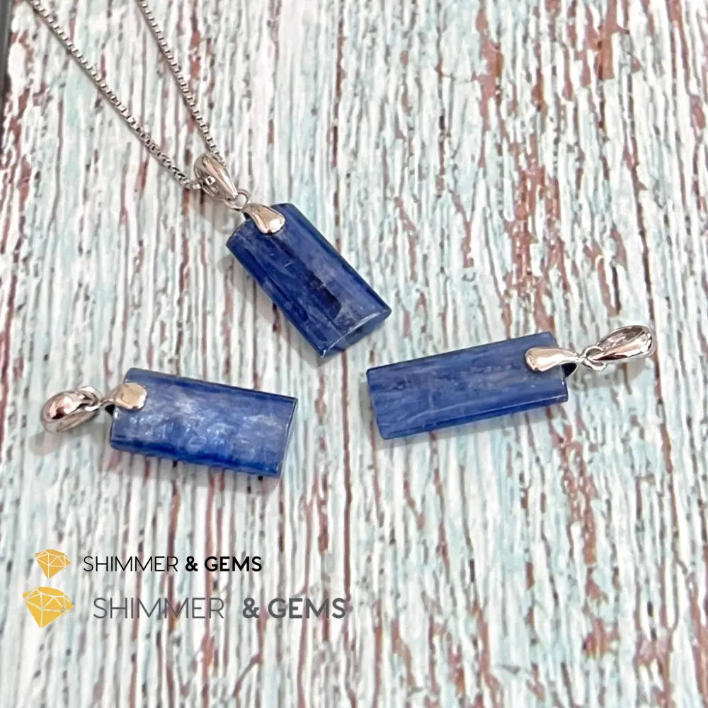 Blue Kyanite Tube Pendant 925 Silver Charms & Pendants