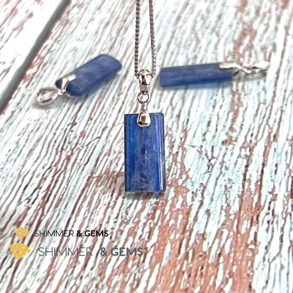 Blue Kyanite Tube Pendant 925 Silver Charms & Pendants