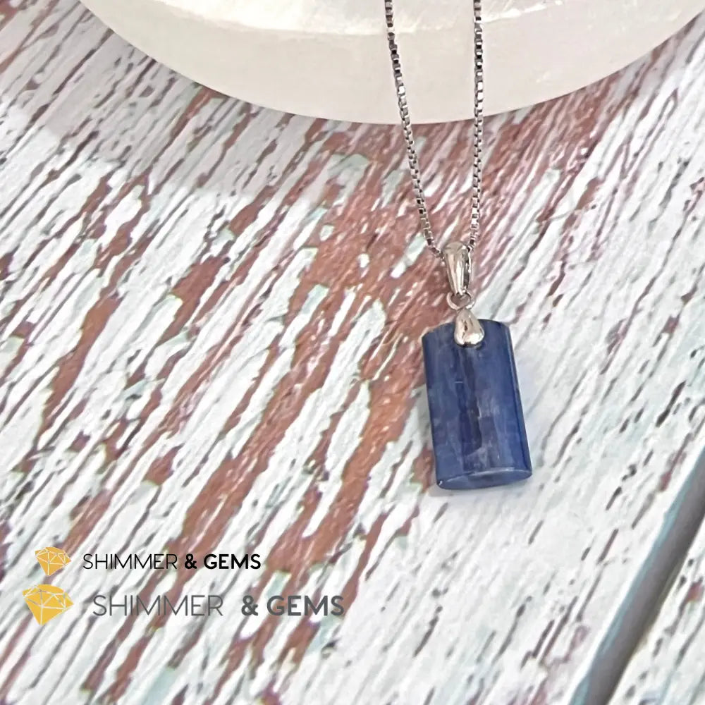Blue Kyanite Tube Pendant 925 Silver Charms & Pendants