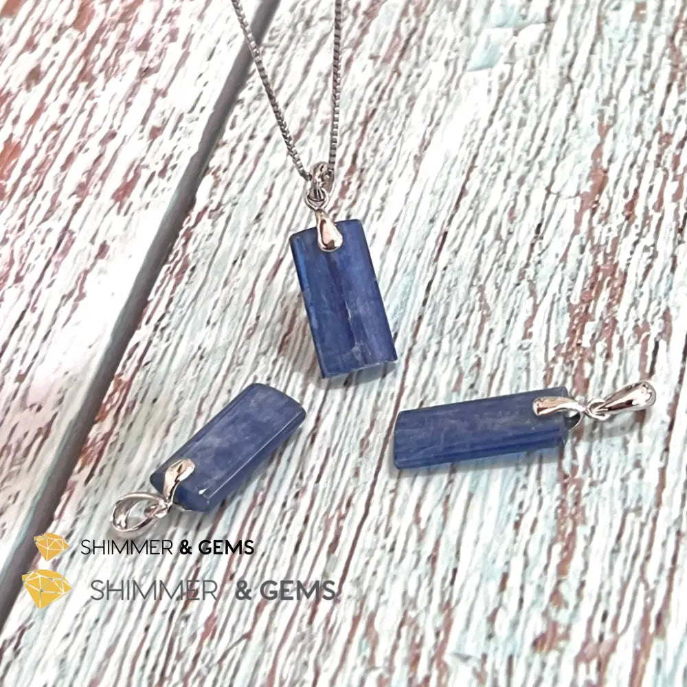 Blue Kyanite Tube Pendant 925 Silver Charms & Pendants