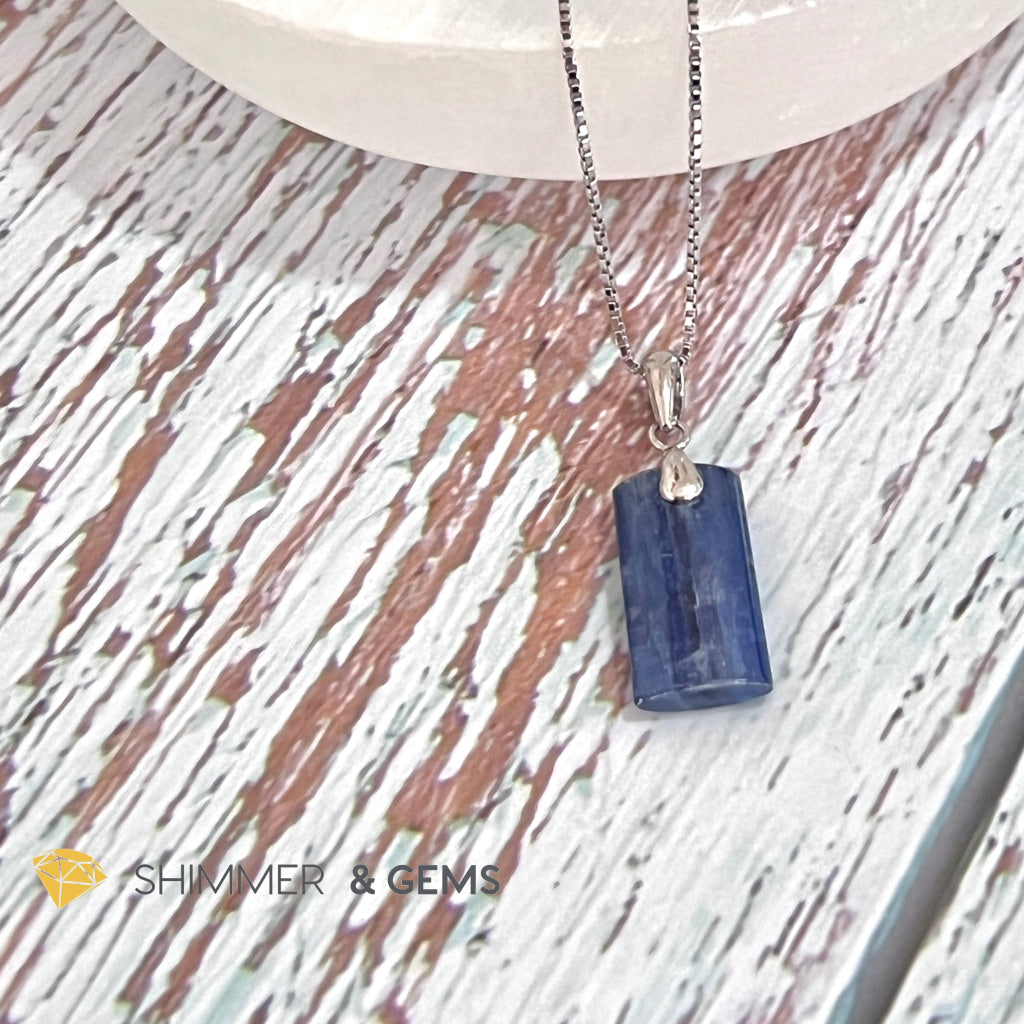 Blue Kyanite Tube Pendant 925 Silver Charms & Pendants