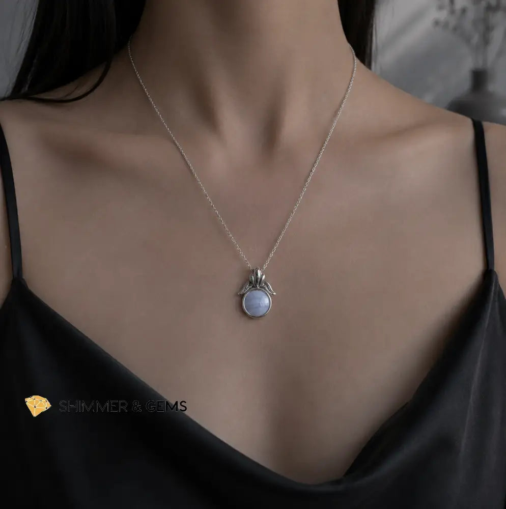 Blue Lace Agate Angel 12mm 925 Sterling Silver Pendant - 12mm Pendant