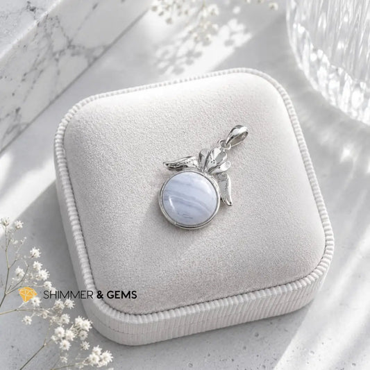 Blue Lace Agate Angel 12mm 925 Sterling Silver Pendant - 12mm Pendant