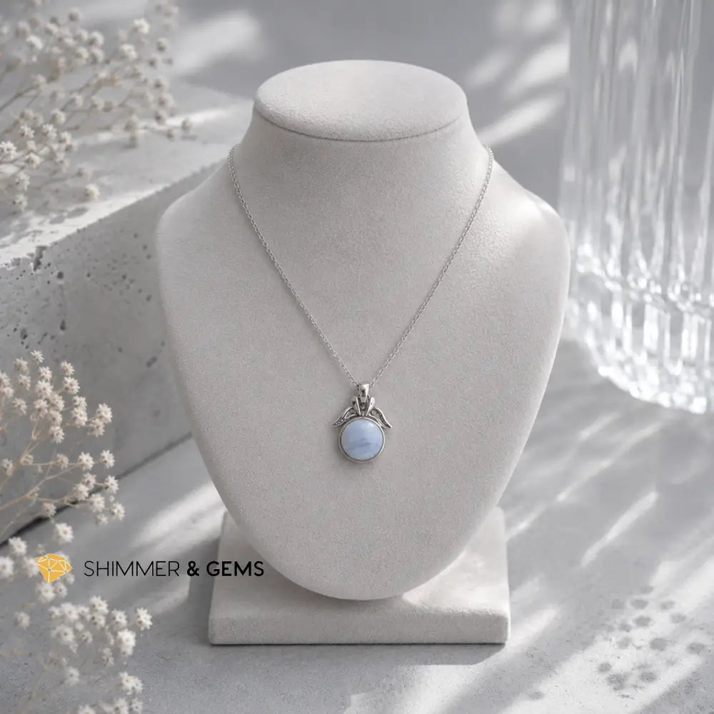 Blue Lace Agate Angel 12mm 925 Sterling Silver Pendant - 12mm Pendant