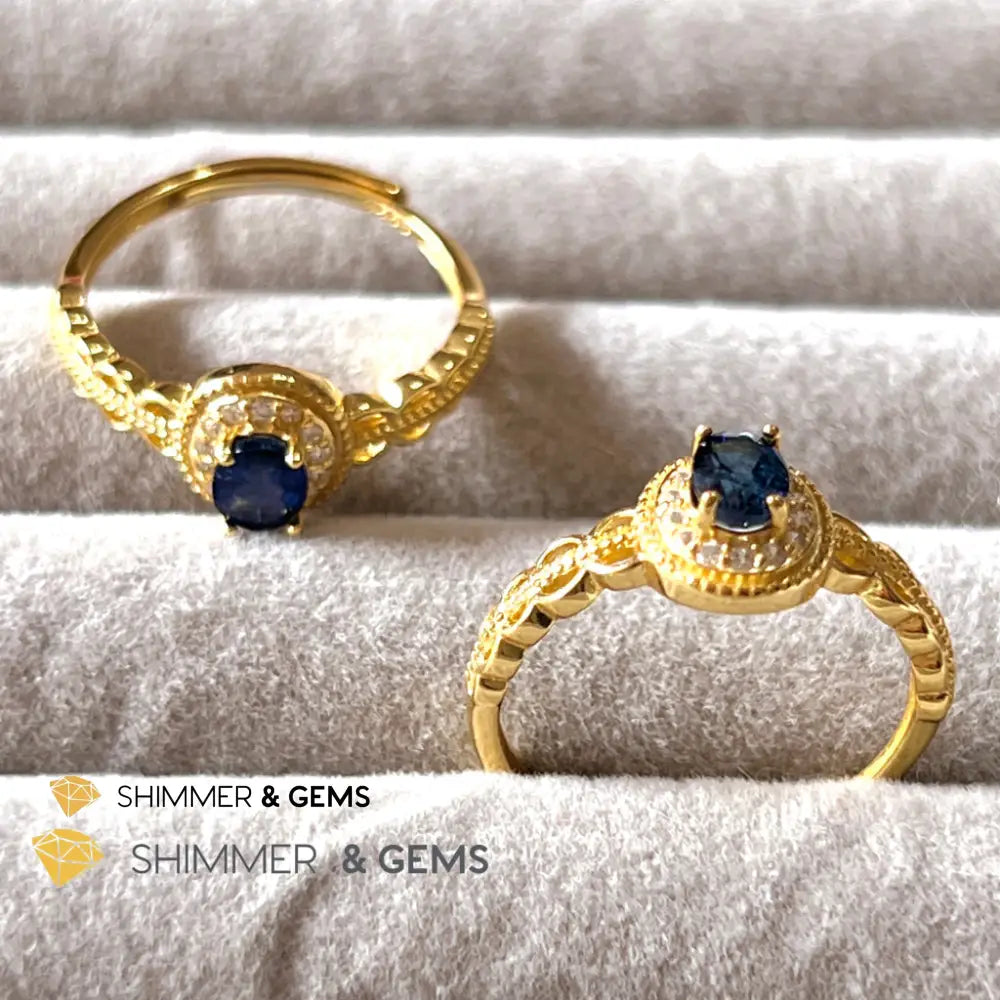 Blue Sapphire 925 Silver Rings With Zircon (Gold Plating) Adjustable Size
