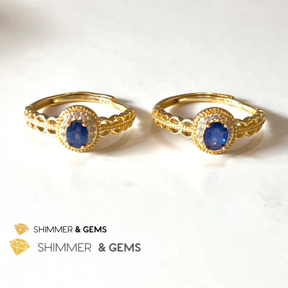 Blue Sapphire 925 Silver Rings With Zircon (Gold Plating) Adjustable Size