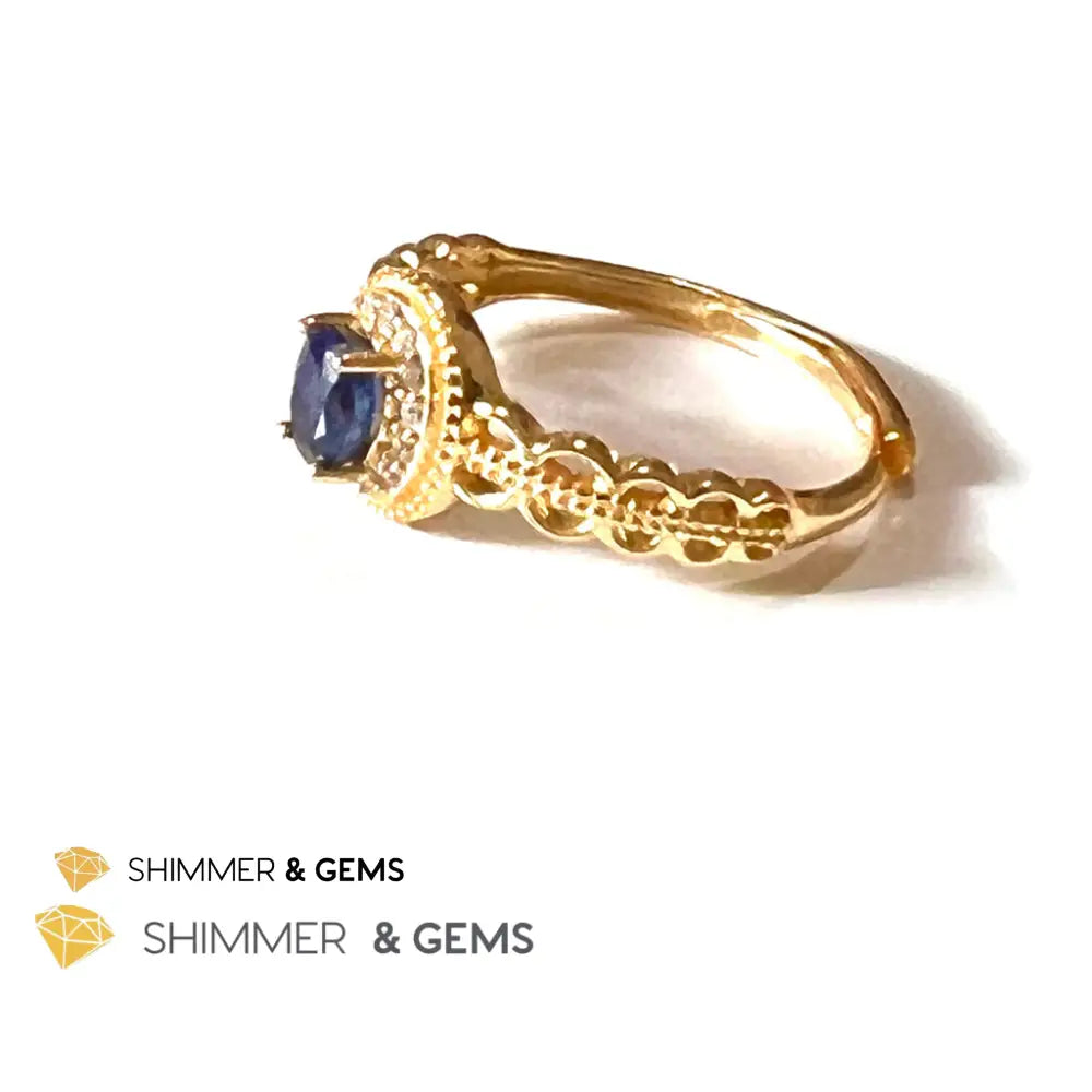 Blue Sapphire 925 Silver Rings With Zircon (Gold Plating) Adjustable Size
