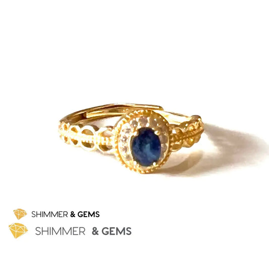 Blue Sapphire 925 Silver Rings With Zircon (Gold Plating) Adjustable Size