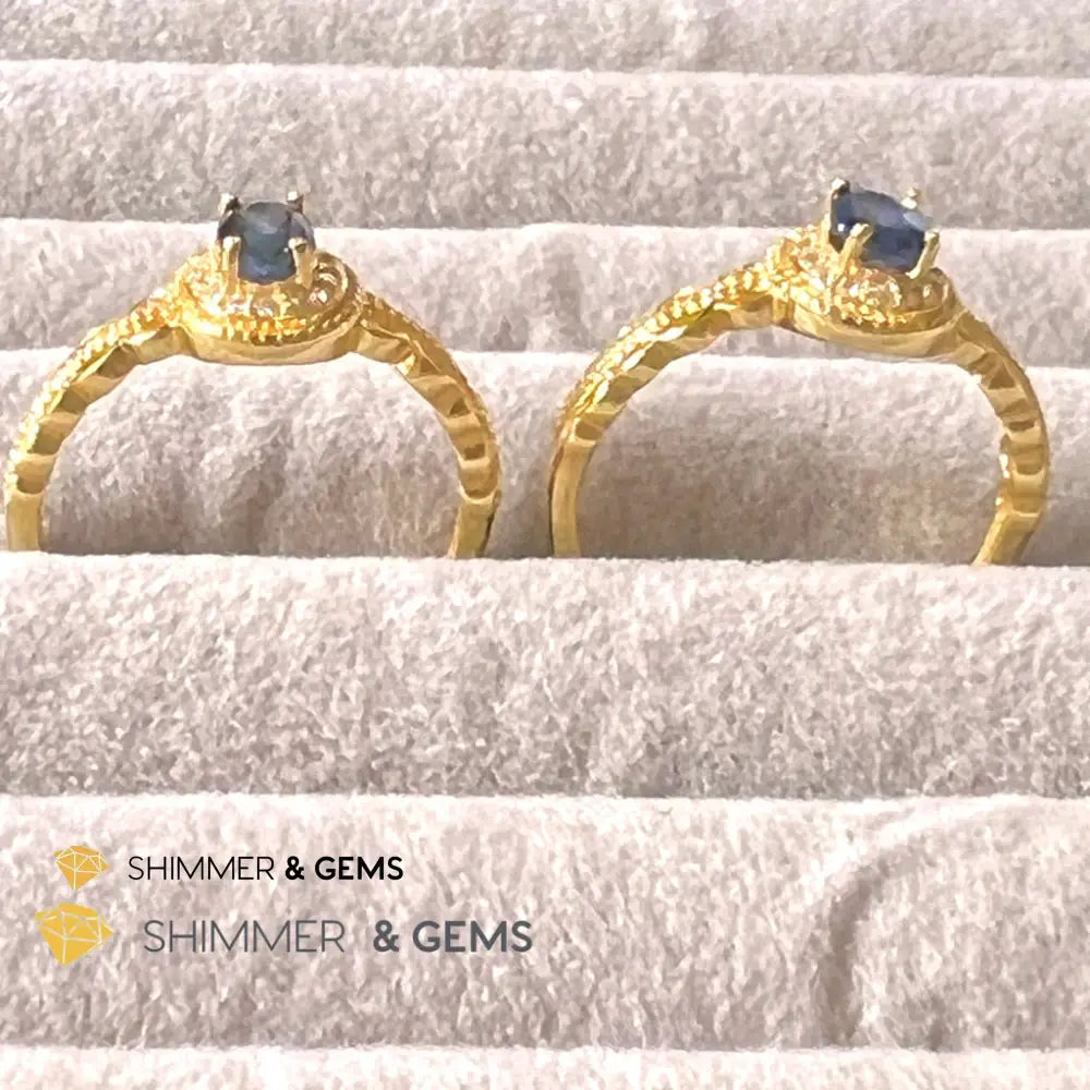 Blue Sapphire 925 Silver Rings With Zircon (Gold Plating) Adjustable Size