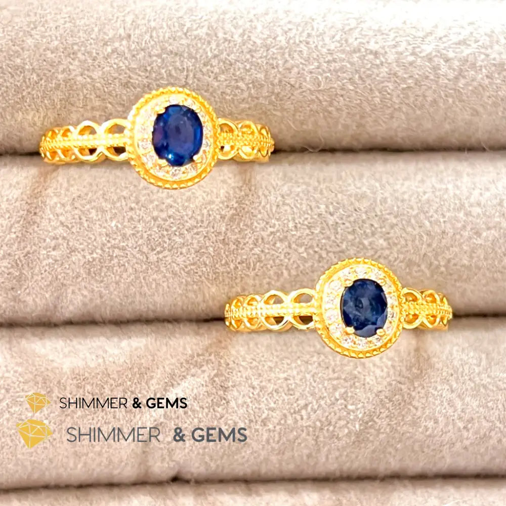 Blue Sapphire 925 Silver Rings With Zircon (Gold Plating) Adjustable Size