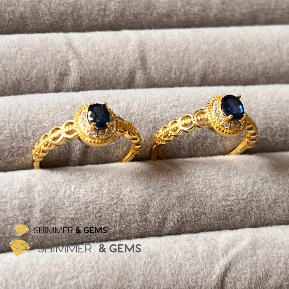 Blue Sapphire 925 Silver Rings With Zircon (Gold Plating) Adjustable Size