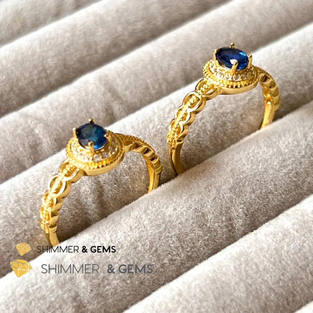 Blue Sapphire 925 Silver Rings With Zircon (Gold Plating) Adjustable Size