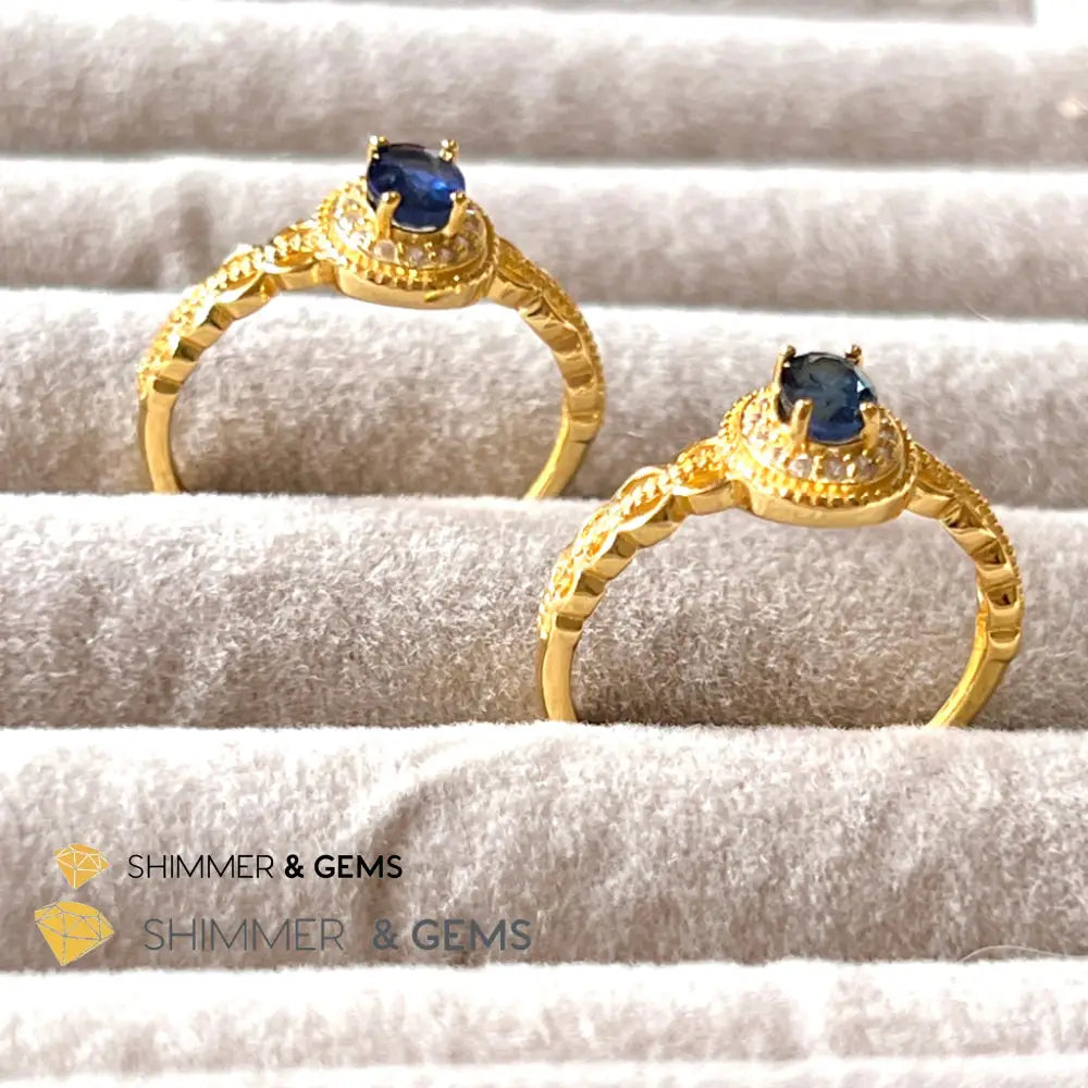 Blue Sapphire 925 Silver Rings With Zircon (Gold Plating) Adjustable Size