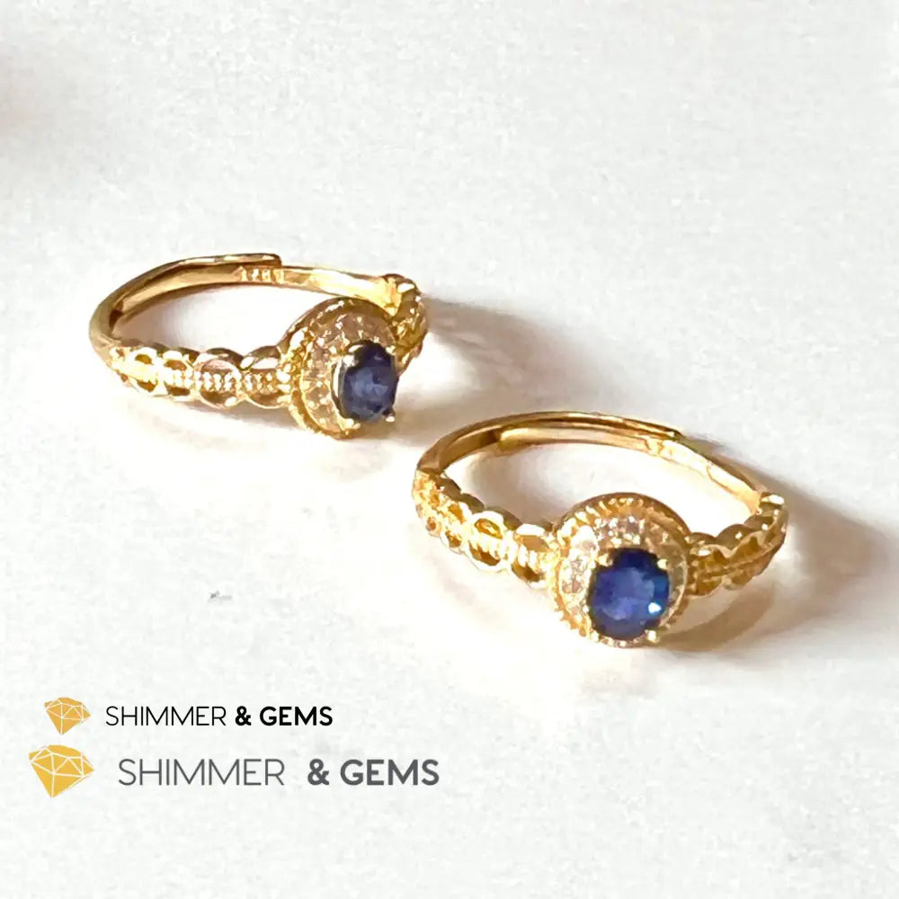 Blue Sapphire 925 Silver Rings With Zircon (Gold Plating) Adjustable Size