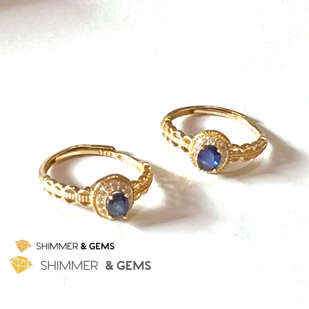 Blue Sapphire 925 Silver Rings With Zircon (Gold Plating) Adjustable Size