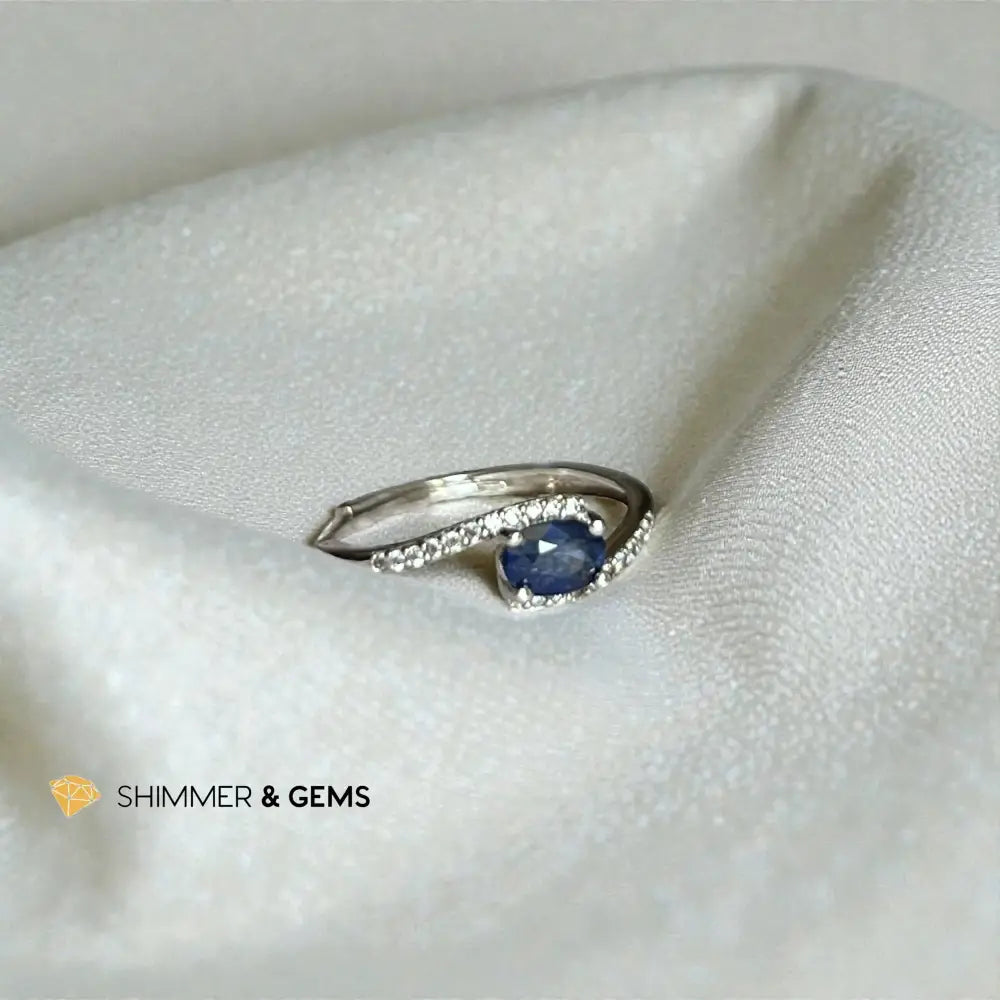 Blue Sapphire 4mm Oval Adjustable 925 Sterling Silver Ring 4mm Adjustable Ring