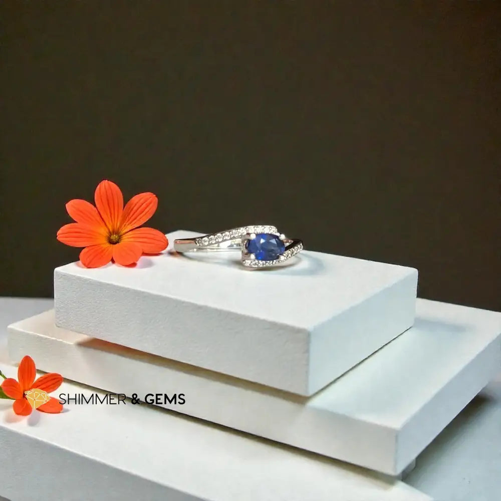 Blue Sapphire 4mm Oval Adjustable 925 Sterling Silver Ring 4mm Adjustable Ring
