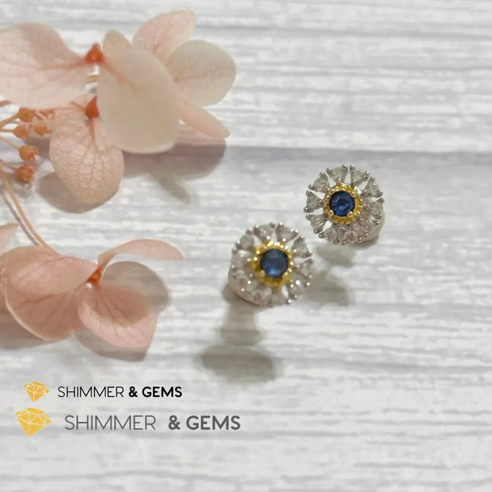 Blue Sapphire with Zirconia 925 Silver Earrings Per Pair