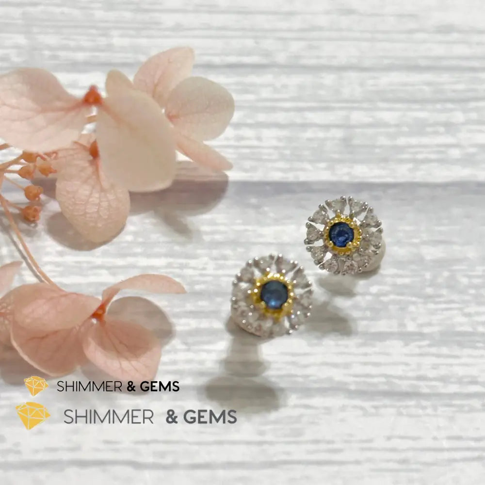 Blue Sapphire with Zirconia 925 Silver Earrings Per Pair
