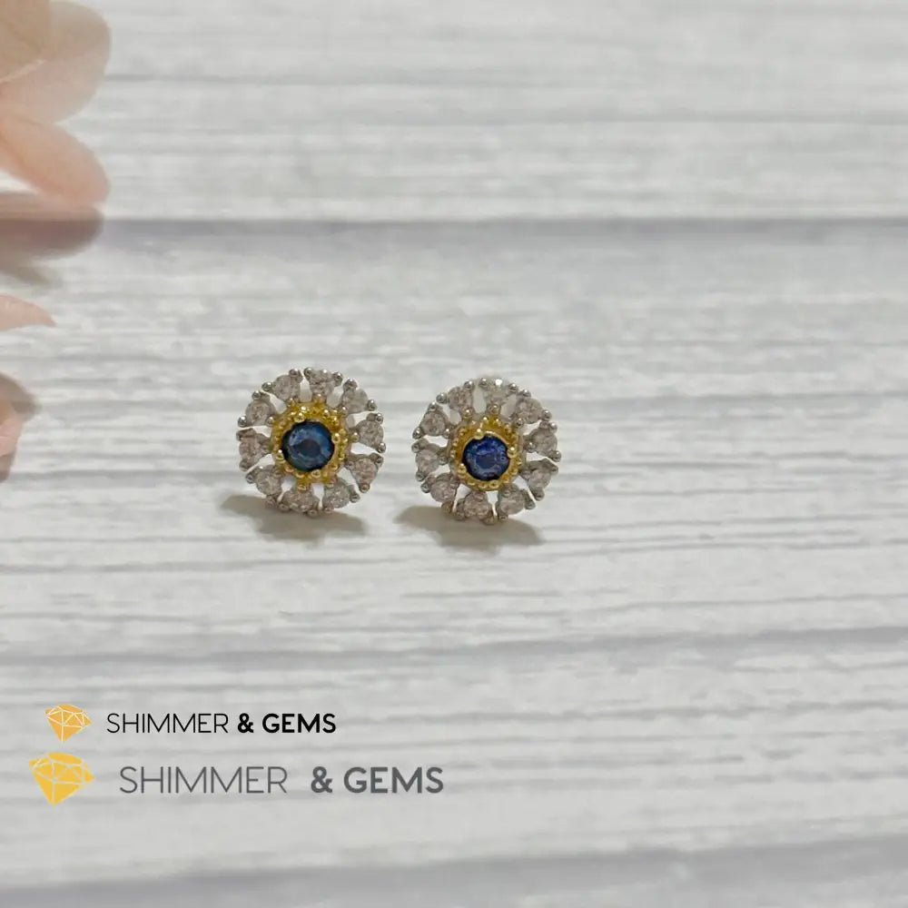 Blue Sapphire with Zirconia 925 Silver Earrings Per Pair