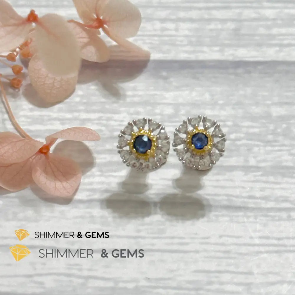 Blue Sapphire with Zirconia 925 Silver Earrings Per Pair