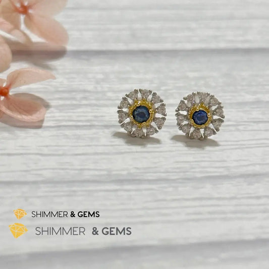 Blue Sapphire with Zirconia 925 Silver Earrings Per Pair