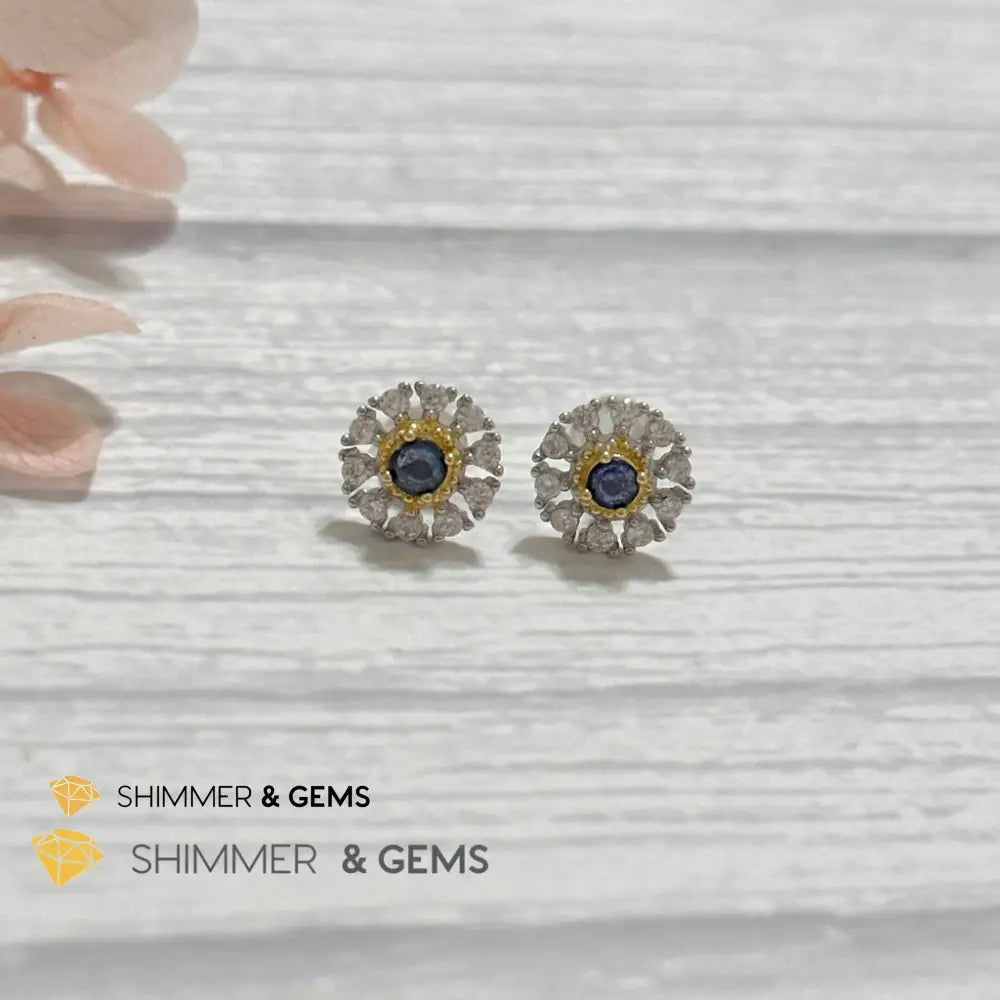 Blue Sapphire with Zirconia 925 Silver Earrings Per Pair