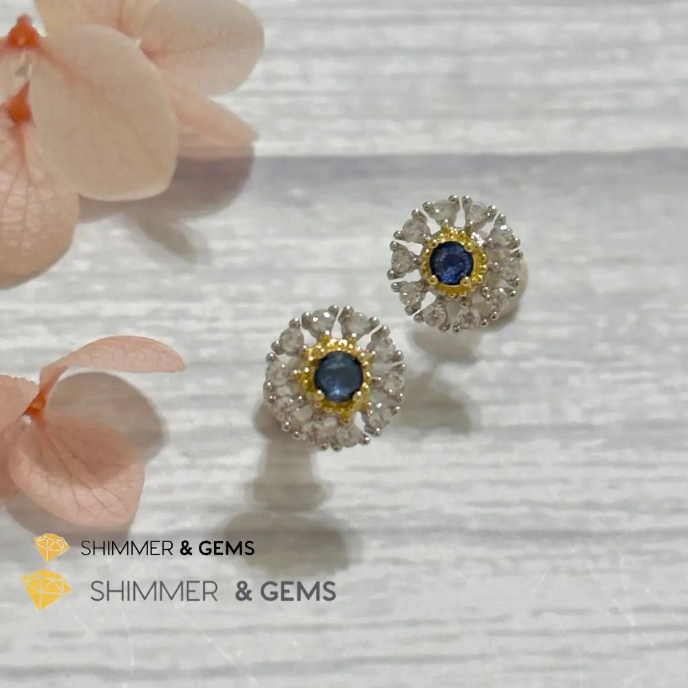 Blue Sapphire with Zirconia 925 Silver Earrings Per Pair