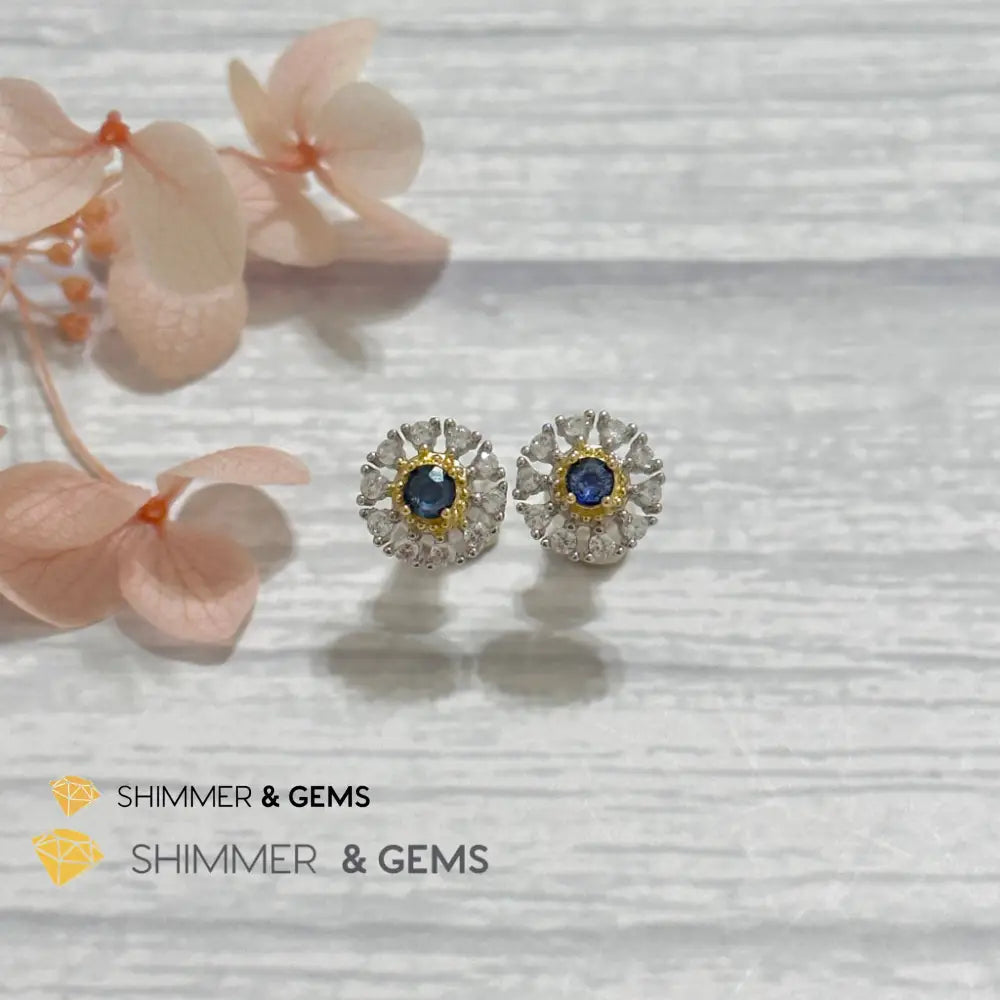 Blue Sapphire with Zirconia 925 Silver Earrings Per Pair