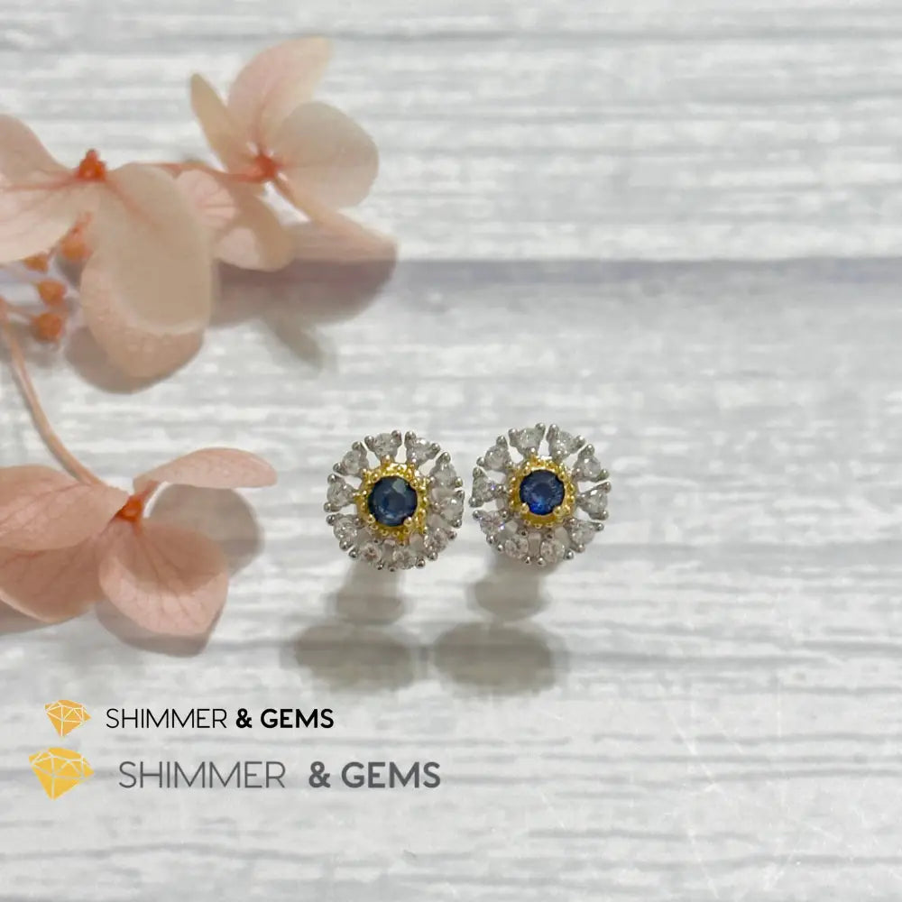 Blue Sapphire with Zirconia 925 Silver Earrings Per Pair