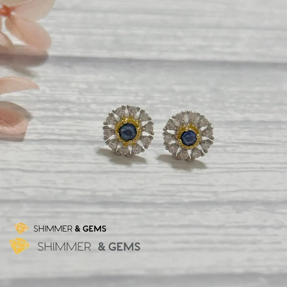 Blue Sapphire with Zirconia 925 Silver Earrings Per Pair