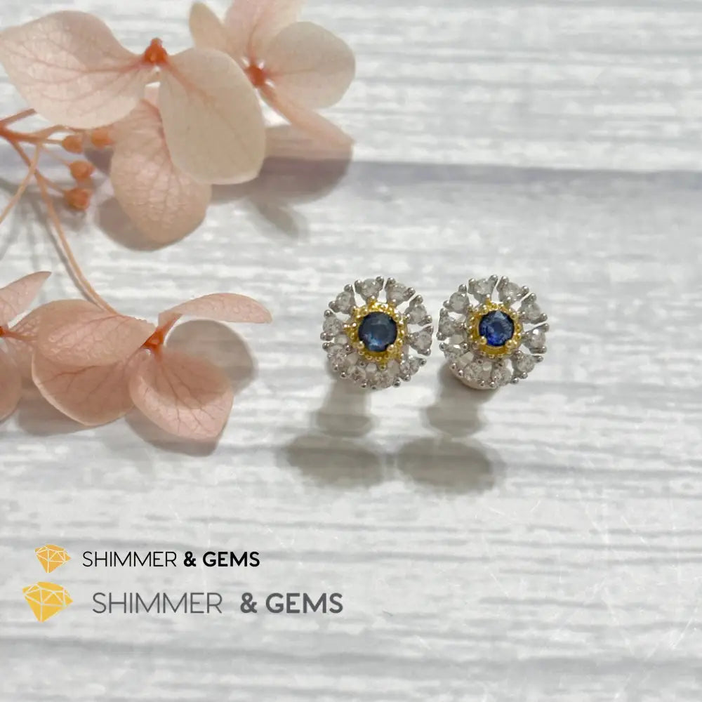 Blue Sapphire with Zirconia 925 Silver Earrings Per Pair