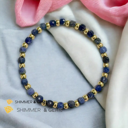 Blue Sodalite Cube (4mm) Bracelet with Stainless Steel Beads 6” Bracelets