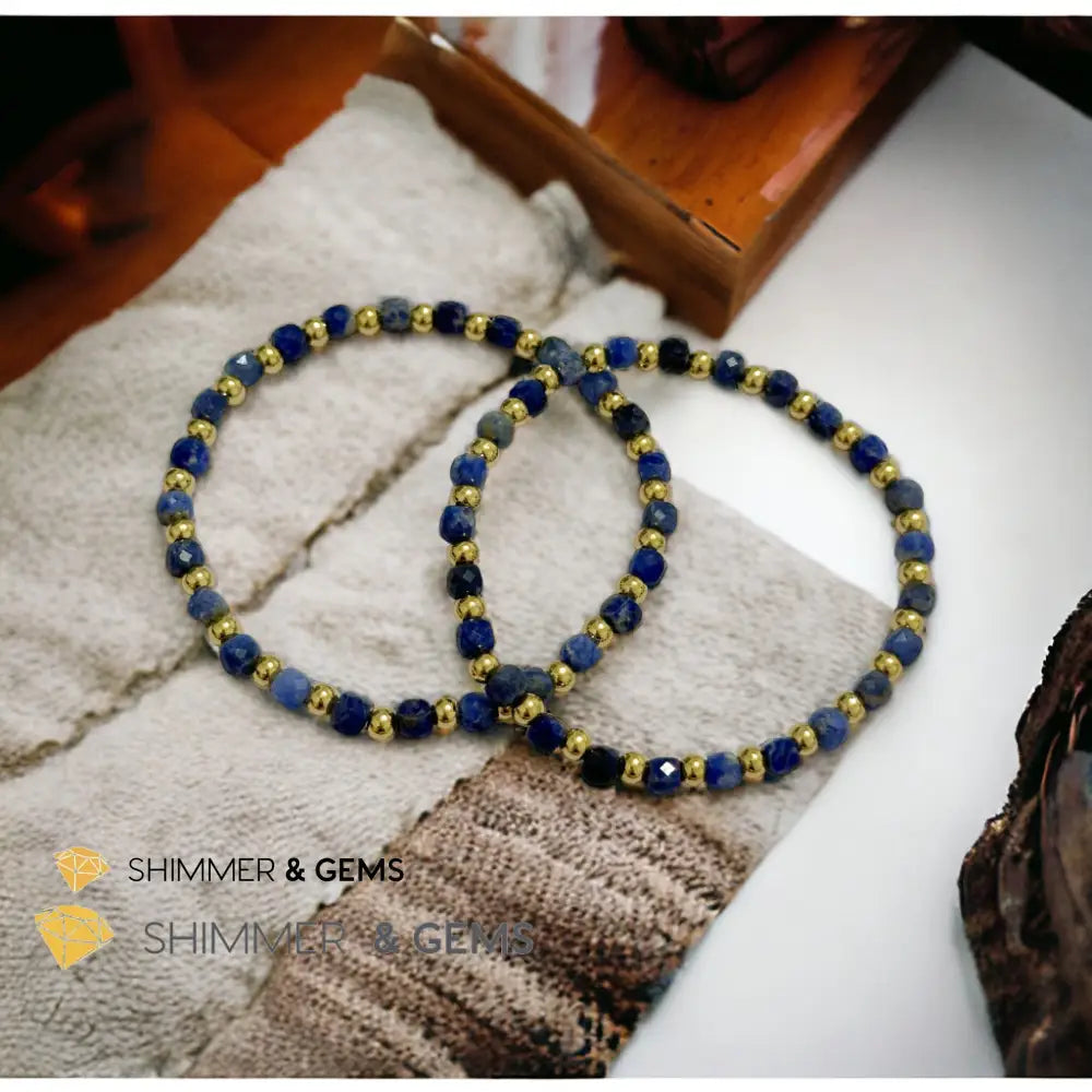 Blue Sodalite Cube (4mm) Bracelet with Stainless Steel Beads Bracelets
