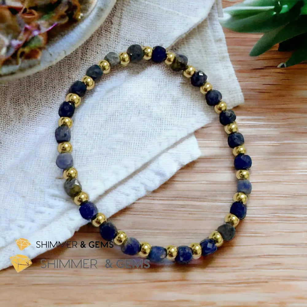 Blue Sodalite Cube (4mm) Bracelet with Stainless Steel Beads Bracelets