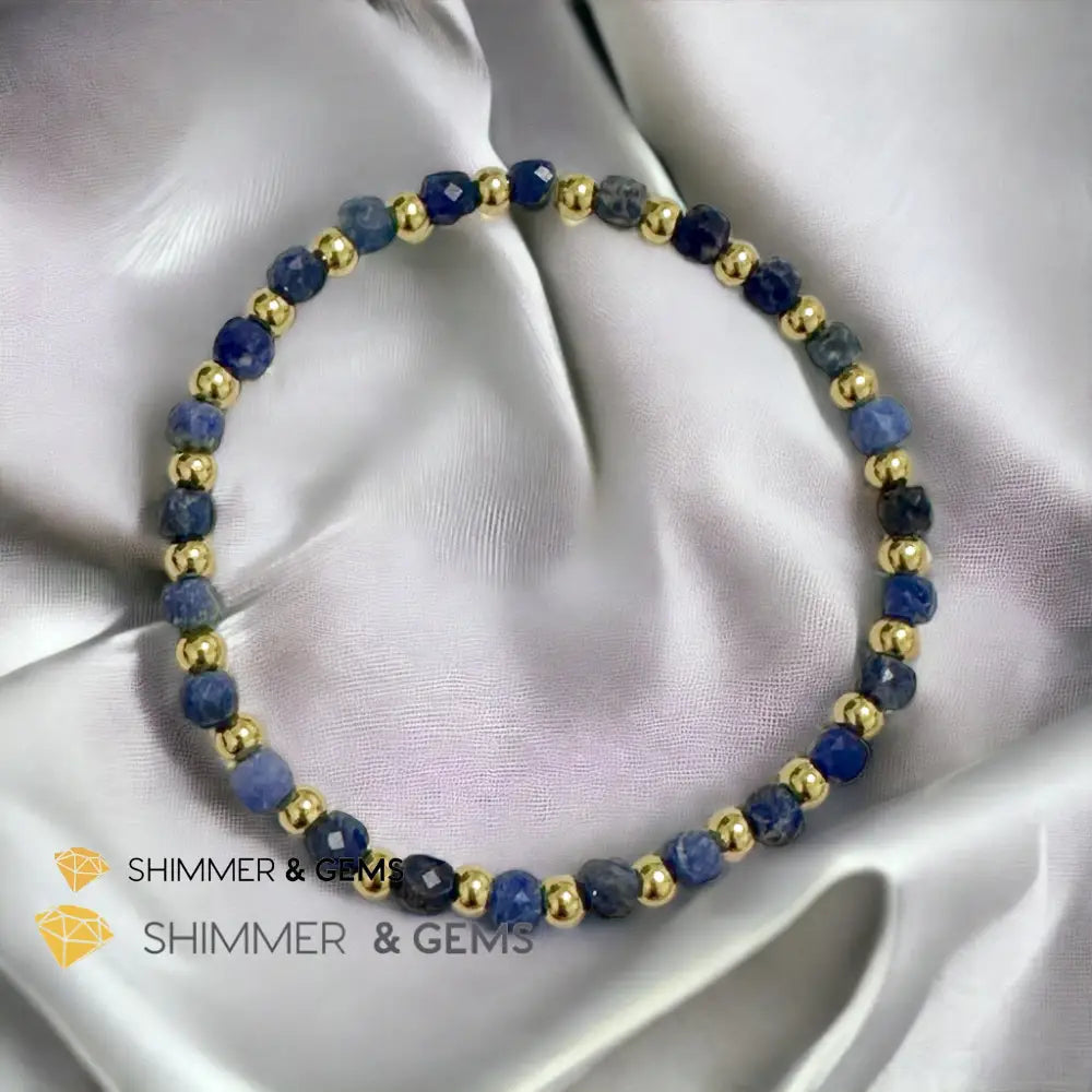 Blue Sodalite Cube (4mm) Bracelet with Stainless Steel Beads Bracelets