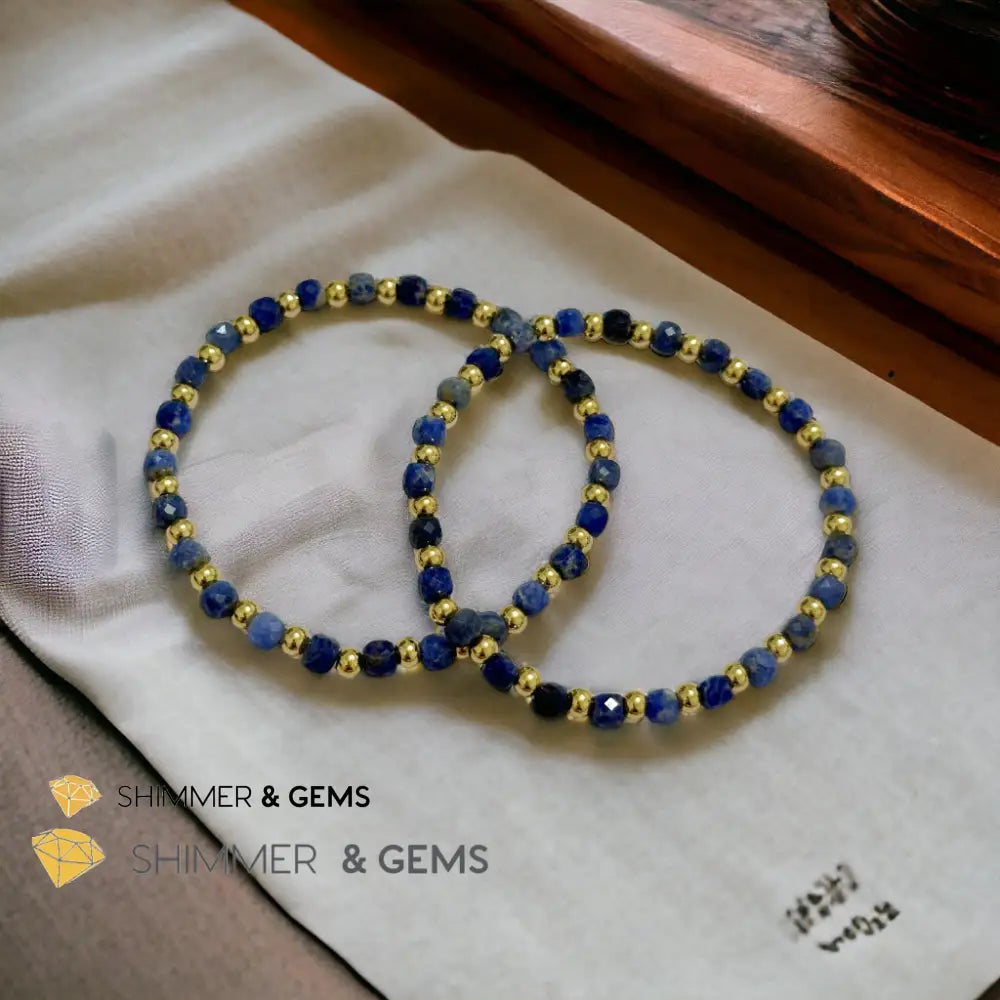 Blue Sodalite Cube (4mm) Bracelet with Stainless Steel Beads Bracelets