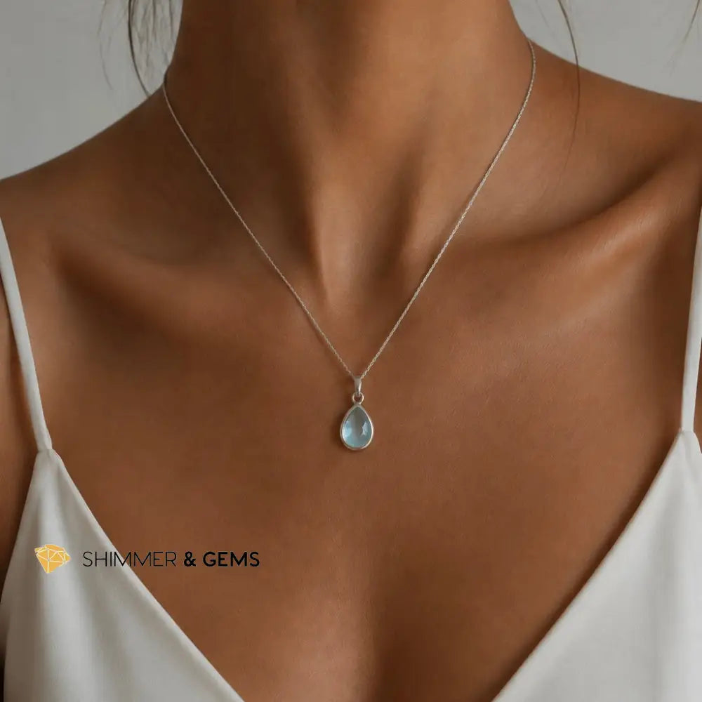 Blue Topaz 15mm 925 Sterling Silver Tear Drop Pendant - 15mm Pendant