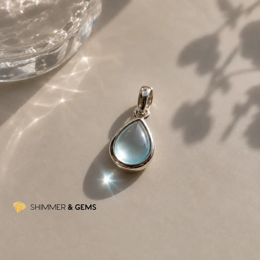 Blue Topaz 15mm 925 Sterling Silver Tear Drop Pendant - 15mm Pendant