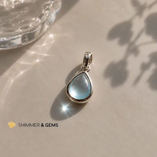 Blue Topaz 15mm 925 Sterling Silver Tear Drop Pendant - 15mm Pendant